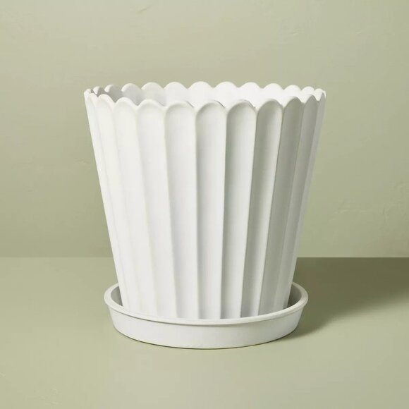 Scallop-Fluted Stoneware In/Outdoor Planter Pot Large - Hearth & Hand Magnolia - Picture 1 of 10